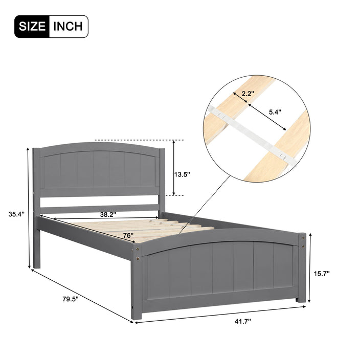 Wood Platform Bed With Headboard, Footboard And Wood Slat Support, Gray