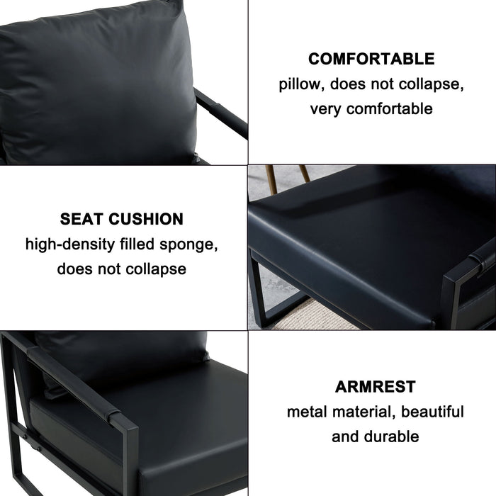 Pu Leather Accent Arm Chair Mid Century Modern Upholstered Armchair With Metal Frame Extra - Thick Padded Backrest And Seat Cushion Sofa Chairs For Living Room Black Leather / Metal Frame / Foam
