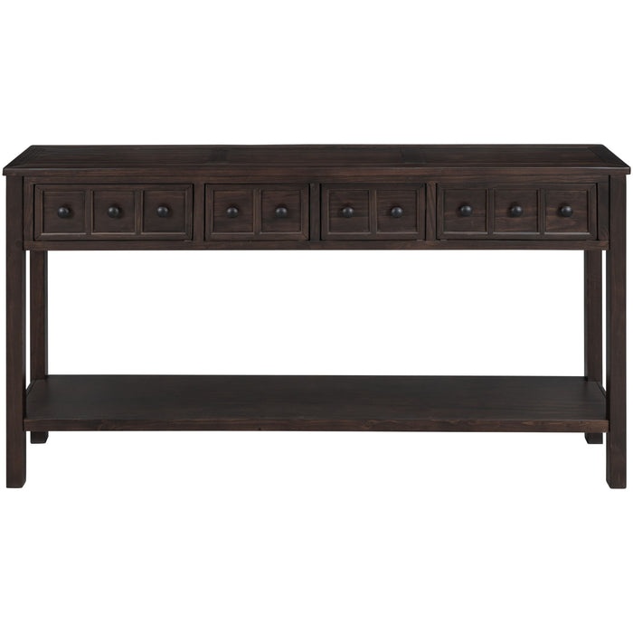 Trexm Rustic Entryway Console Table, 60" Long Sofa Table With Two Different Size Drawers And Bottom Shelf For Storage - Espresso