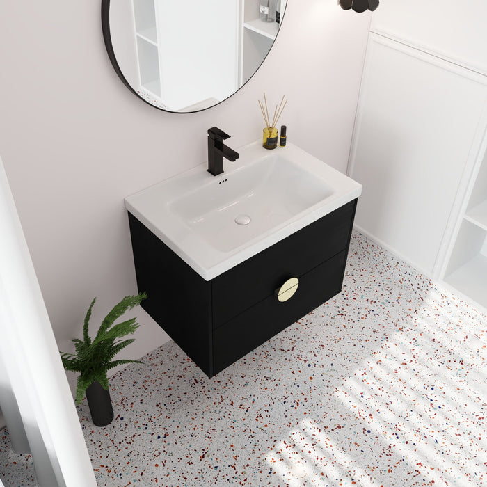 Wall-Mounted Bathroom Vanity With Sink, For Small Bathroom, Black