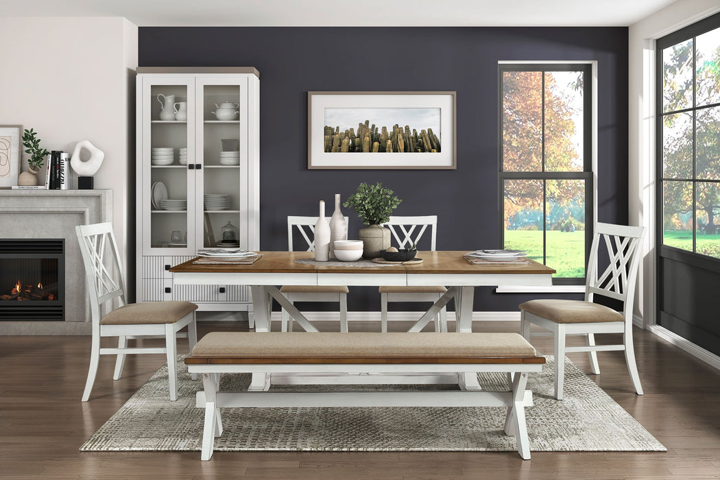 Modern Style White And Oak Finish Dining Table 1 Piece With Self-Storing Extension Leaf Charming Traditional Lines Dining Furniture