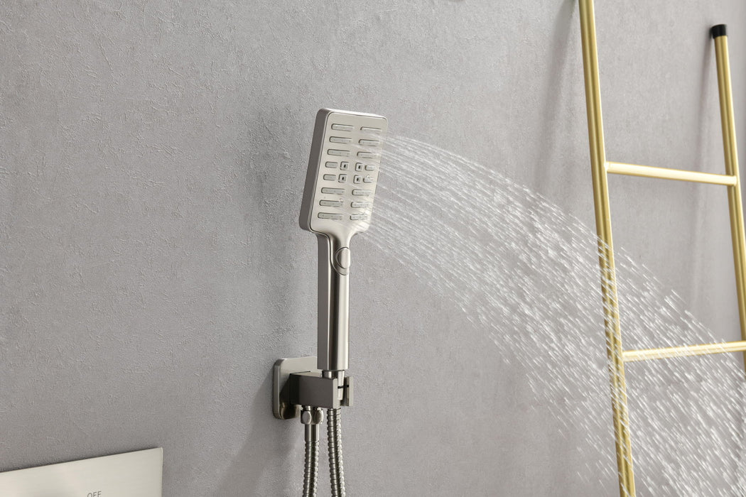 Wall Mounted Waterfall Rain Shower System With 3 Body Sprays & Hand Held Shower - Light Gray