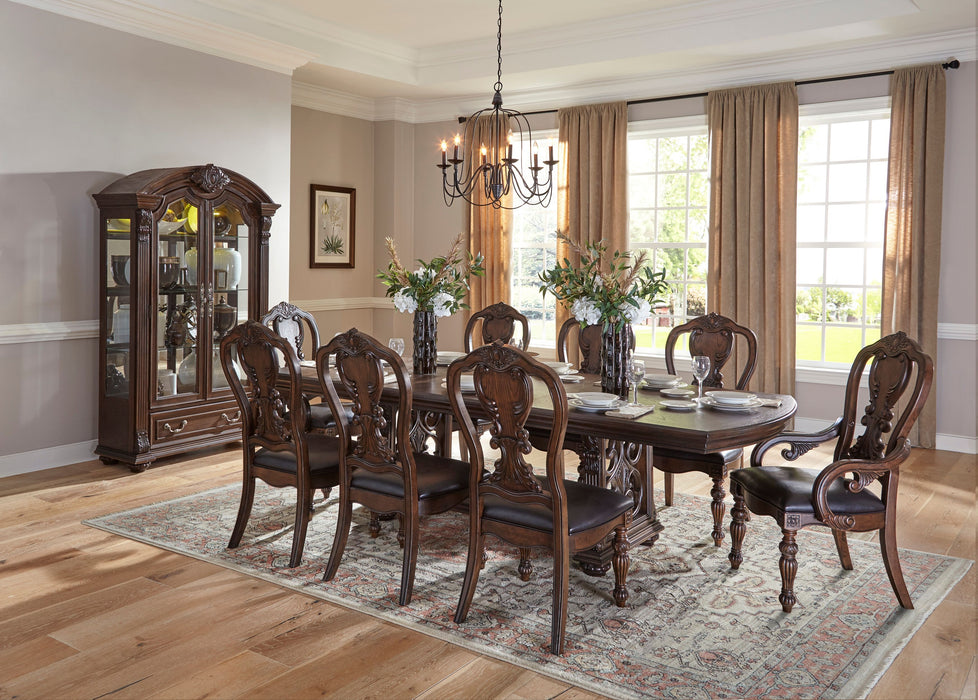 Traditional Formal Dining Room Furniture 1 Piece Table With Separate Extension Leaf Classic Routed Pilasters, Moldings And Decorative Pediments Dark Oak Finish