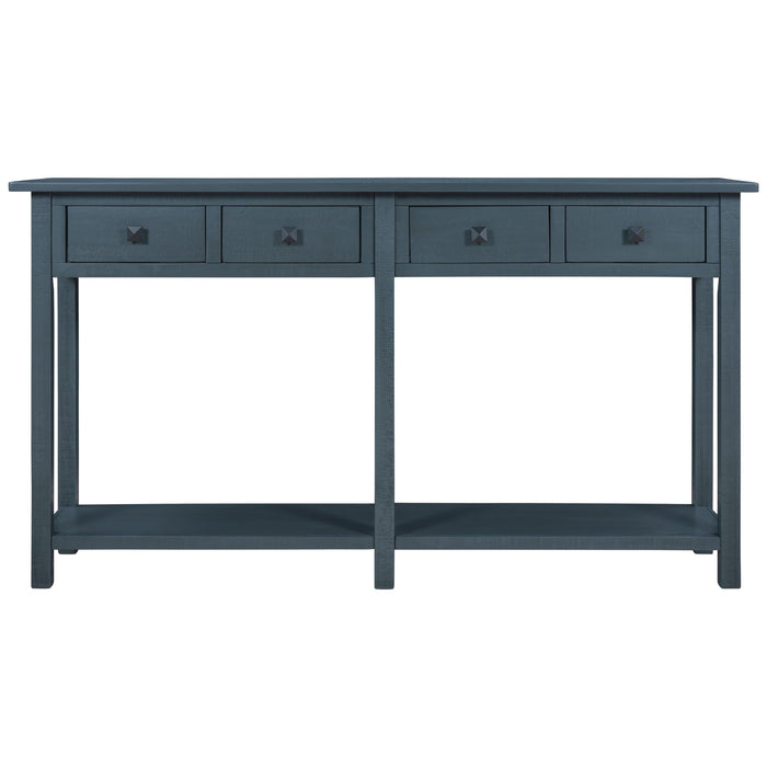 Trexm Rustic Brushed Texture Entryway Table Console Table With Drawer And Bottom Shelf For Living Room (Antique Navy)
