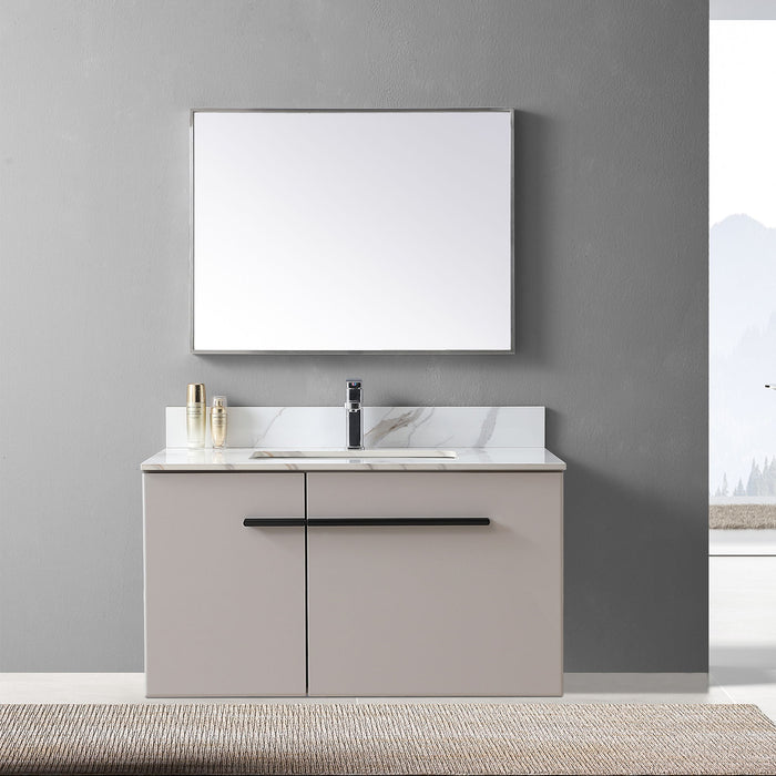 Montary 37 Inch Bathroom Vanity Top Stone Carrara Gold New Style Tops With Rectangle Undermount Ceramic Sink And Single Faucet Hole