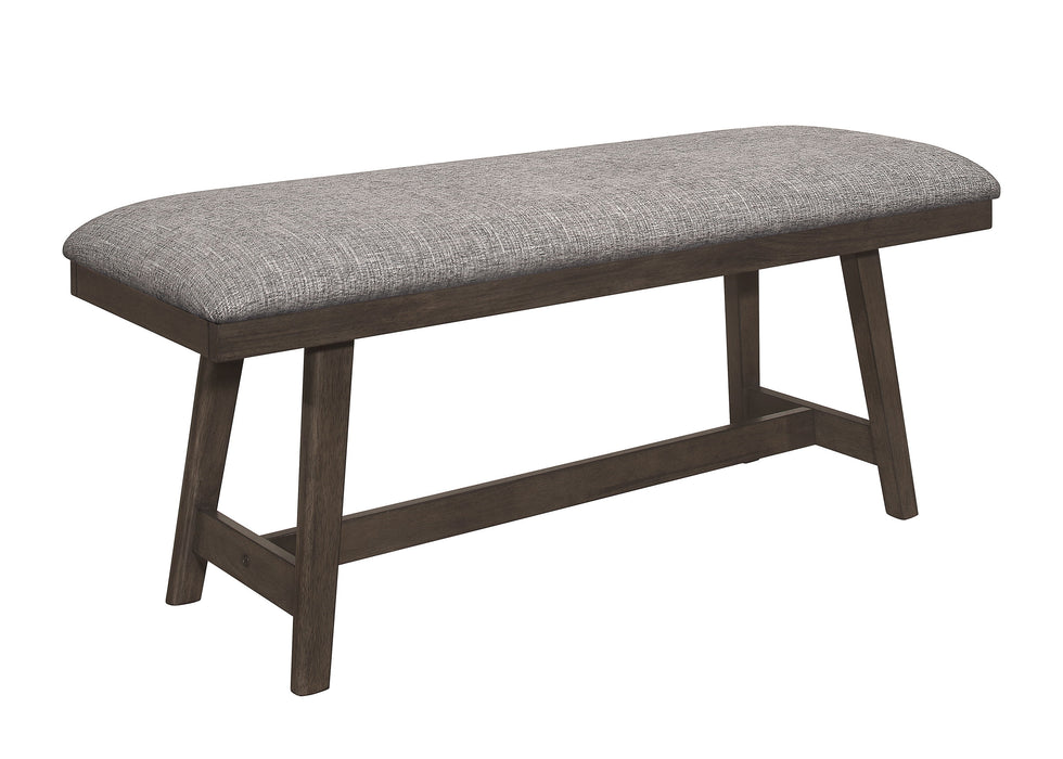 1 Piece Dark Brown Finish Transitional Bench Upholstered Seat Gray Linen Look Fabric Wooden Furniture