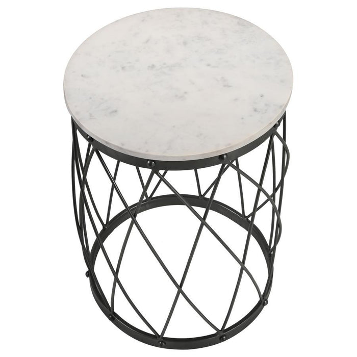 Tereza - Round Accent Table With Marble Top - White And Black Unique Piece Furniture
