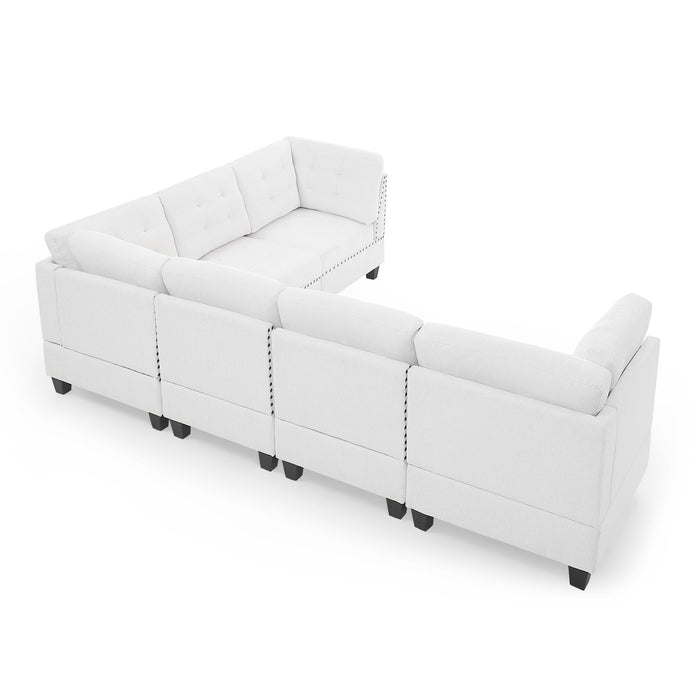 L-Shape Modular Sectional Sofa, Diy Combination, Includes Three Single Chair And Three Corner, Ivory Chenille