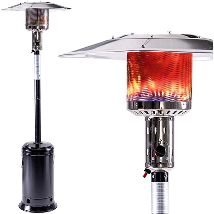 Outdoor Patio Propane Heater With Portable Wheels 47, 000 Btu 88 Inch Standing Gas Outside Heater Stainless Steel Burner Commercial & Residential Hammered Black For Party Restaurant Garden Yard Black