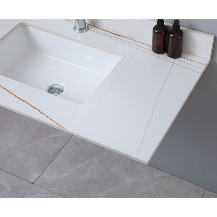 Montary 43" Bathroom Vanity Top Stone White Gold New Style Tops With Rectangle Undermount Ceramic Sink And Single Faucet Hole