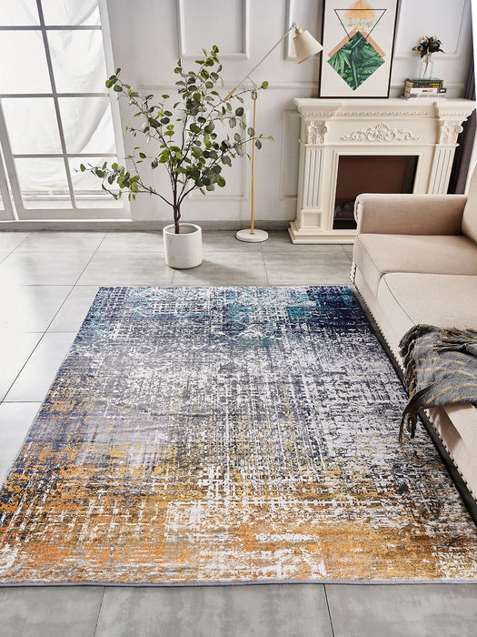 Zara Collection Area Rug Abstract Design Turquoise Gray Rust Machine Washable Super Soft