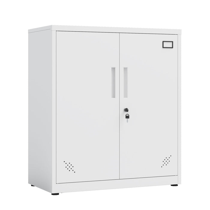 Metal Storage Cabinet With 2 Doors And 2 Adjustable Shelves, Steel Lockable Garage Storage Cabinet, Tall Metal File Cabinet For Home Office School Gym, White