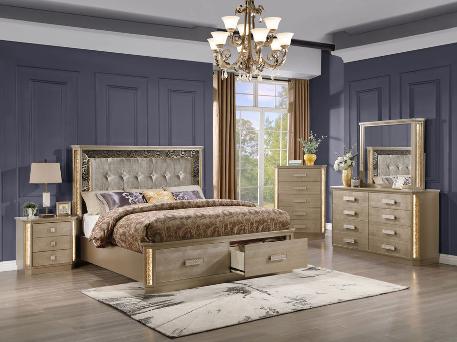 Medusa King 5 Piece Bedroom Set Made With Wood In Gold