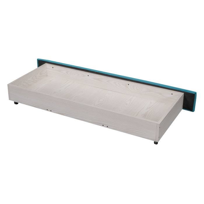 Queen Size Storage Bed Velvet Upholstered Platform Bed With Big Drawer - Blue