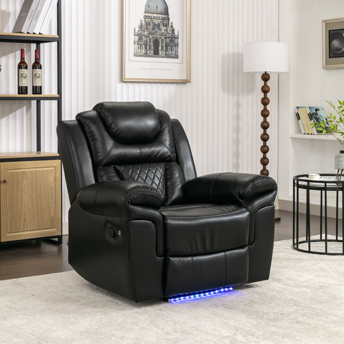Home Theater Seating Manual Recliner Chair With LED Light Strip For Living Room, Bedroom, Black