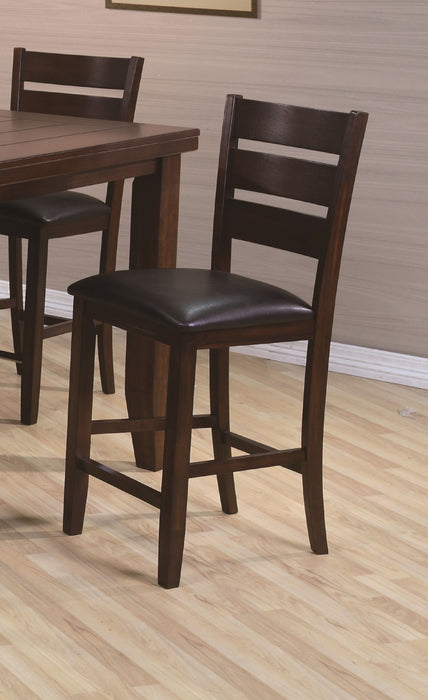 Contemporary Style Dark Brown Finish Counter Height Dining Chair Bar Stool 2 Piece Set Faux Leather Fabric Upholstery Wooden Furniture