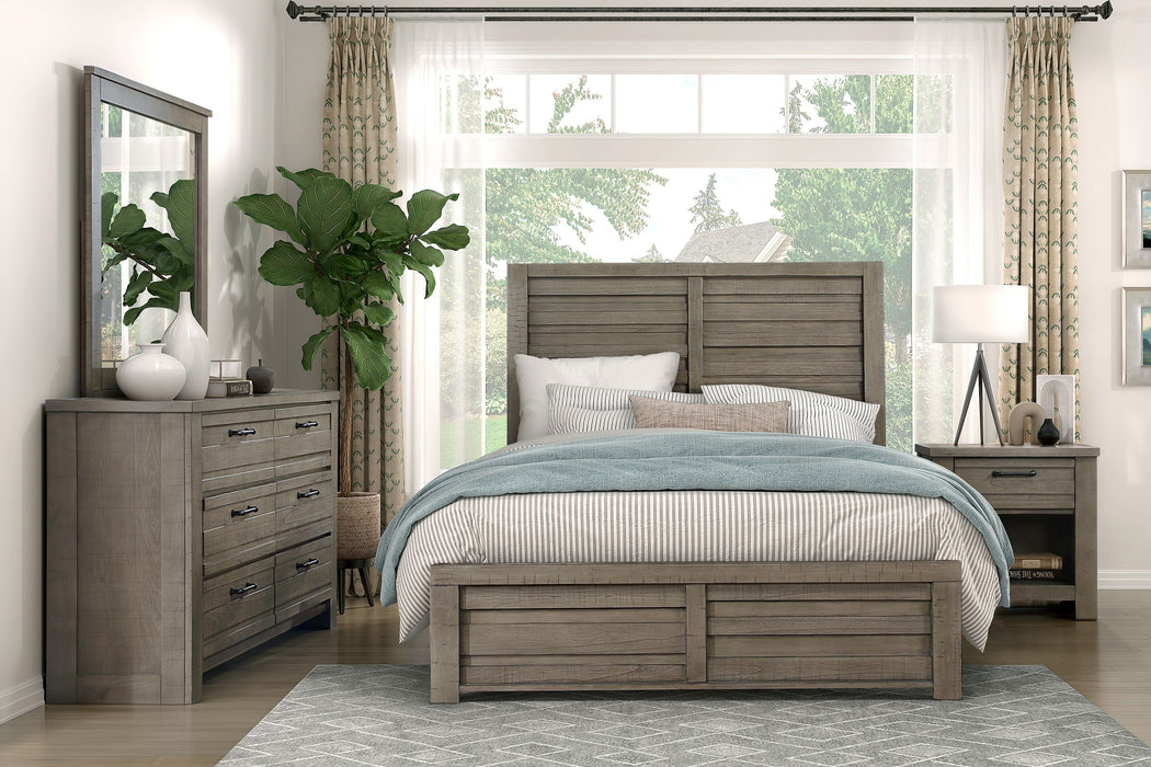 Rustic Style Gray Finish 1 Piece Queen Size Panel Bed Wooden Bedroom Furniture Low-Profile Footboard