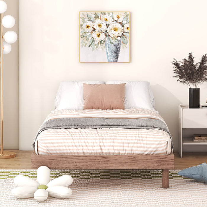 Modern Design Twin Size Floating Platform Bed Frame Of Walnut Color