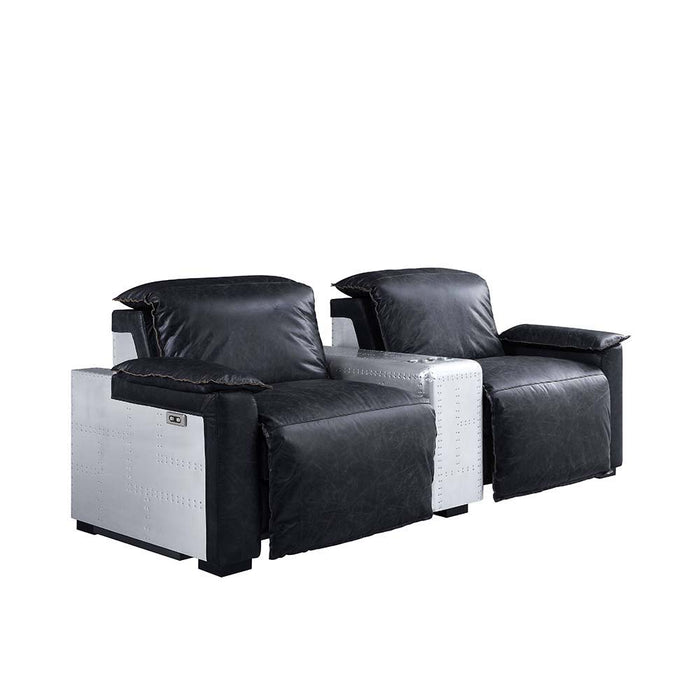 Misezon - Recliner - Black Top Grain Leather & Aluminum Unique Piece Furniture