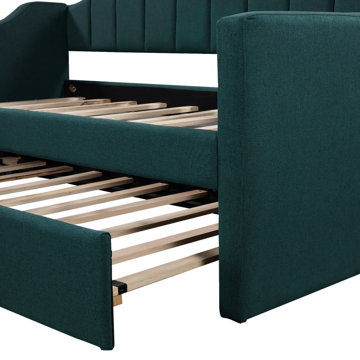 Upholstered Twin Daybed With Trundle, Green