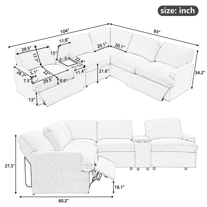 Power Recliner Corner Sofa Home Theater Reclining Sofa Sectional Couches With Storage Box, Cup Holders, Usb Ports And Power Socket For Living Room, Beige
