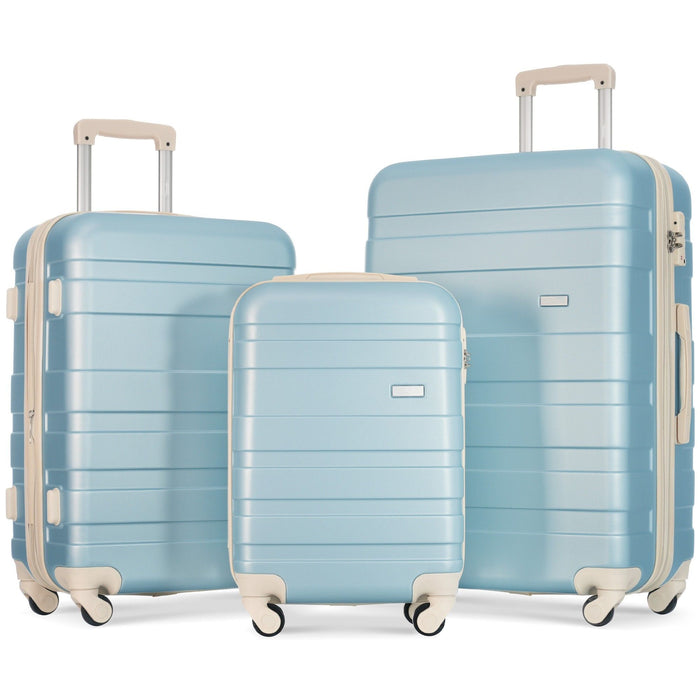 Luggage Sets New Model Expandable Abs Hardshell 3 Pieces Clearance Luggage Hardside Lightweight Durable Suitcase Sets Spinner Wheels Suitcase With Tsa Lock 20''24''28'' (Golden Blue And Beige)