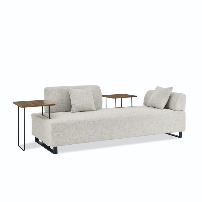 Linen Fabric 3 Seat Sofa With Two End Tables And Two Pillows, Removable Back And Armrest, Morden Style 3 Seat Couch For Living Room