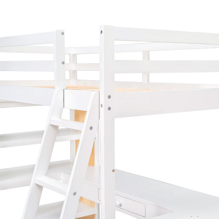 Twin Size Loft Bed With Ladder, Shelves, And Desk, White