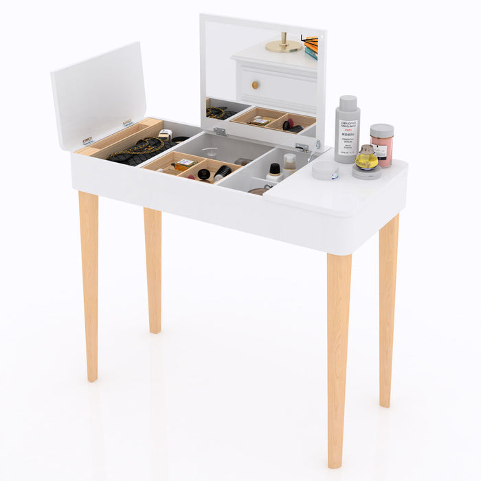 Vanity Table With Solid Wood Legs And Flip - Up High Definition Mirror