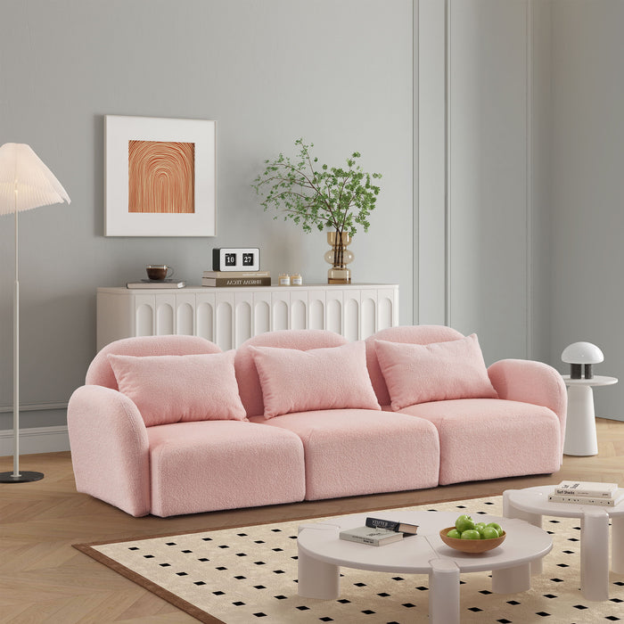 Living Room Furniture Three Seat Lazy Sofa Teddy Fabric Pink