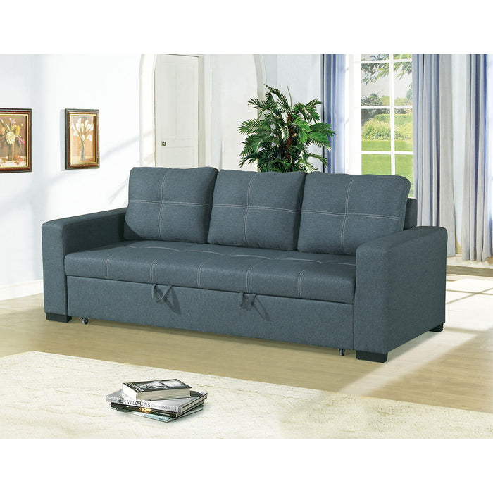 3 Seats Polyfiber Convertible Sleeper Sofa, Blue Gray