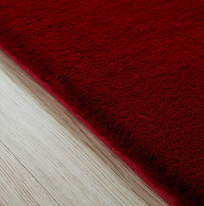 Lily Luxury Chinchilla Faux Fur Rectangular Area Rug Red