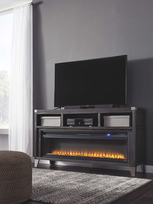 Todoe - Gray - 2 Pc. - 65" TV Stand With Wide Fireplace Insert Unique Piece Furniture