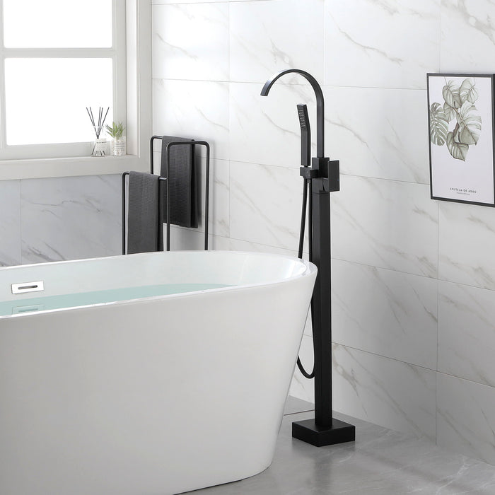 Single Handle Floor Mounted Clawfoot Tub Faucet With Hand Shower - Matte Black