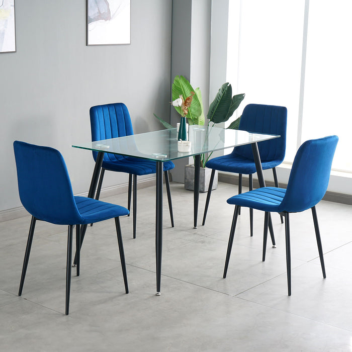 Indoor Velvet Dining Chair, Modern Dining Kitchen Chair With Cushion Seat Back Black Coated Metal Legs Upholstered Side Chair For Home Kitchen Restaurant And Living Room (Set of 4) - Blue
