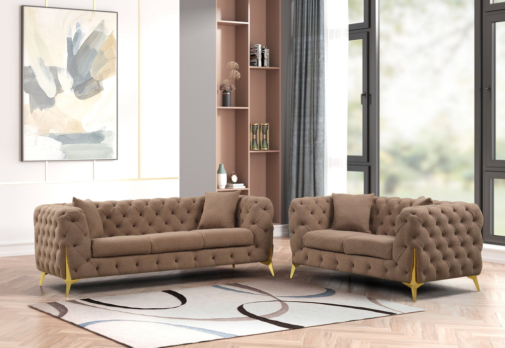 Contempo 2 Pieces Modern Buckle Fabric Living Room Set Made With Wood In Brown