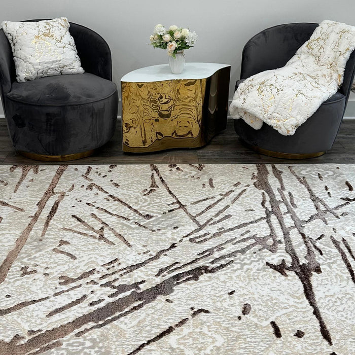 Shifra Luxury Area Rug In Beige Abstract Design - Gray / Bronze