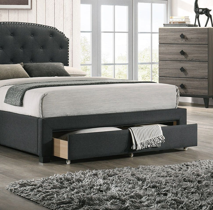 Charcoal Burlap Fabric 1 Piece Twin Size Bed With Drawer Button Tufted Headboard Storage Bedframe Bedroom Furniture