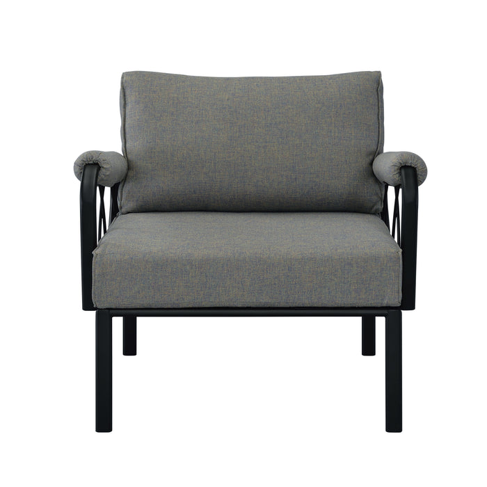 Acme Rajni Patio-Arm Chair, Gray Fabric & Black Finish