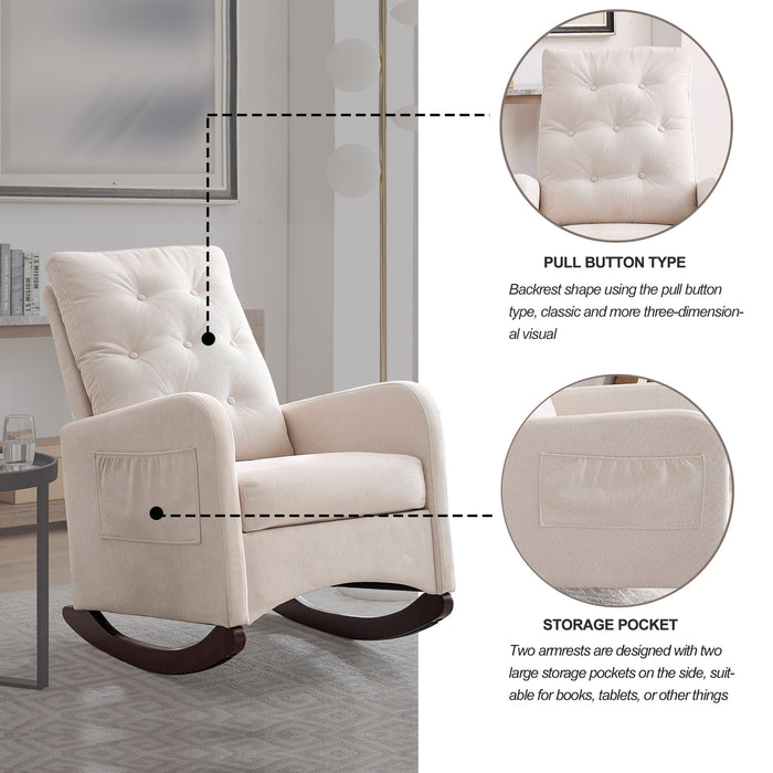 Welike Modern Accent High Backrest Living Room Lounge Arm Rocking Chair, Two Side Pocket - Beige