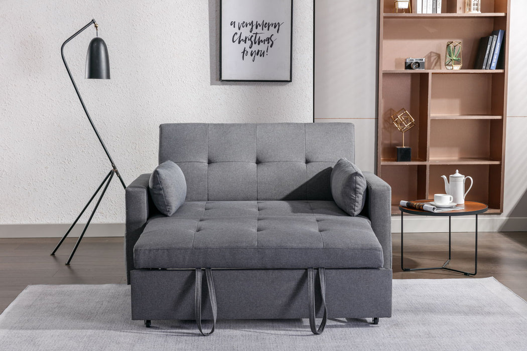2 Seaters Slepper Sofa Bed.Dark Grey Linen Fabric 3-In-1 Convertible Sleeper Loveseat With Side Pocket.