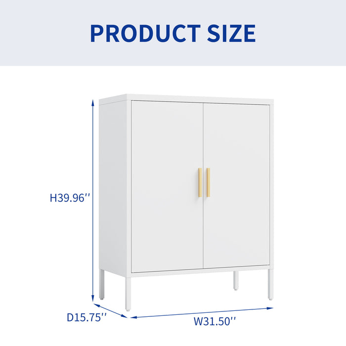 Metal Storage Cabinet With 2 Doors And 2 Adjustable Shelves, Steel Lockable Garage Storage Cabinet, Metal File Cabinet For Home Office School Gym - White