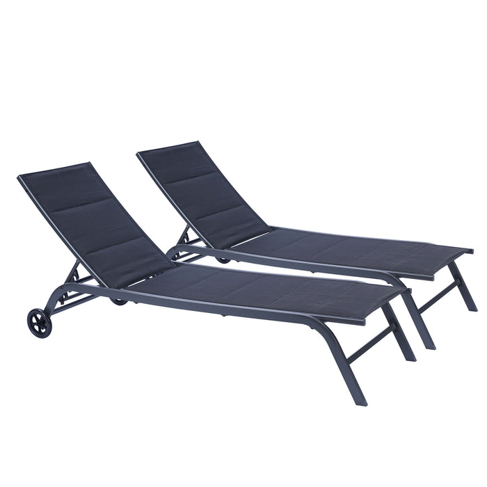 2 Piece Set Outdoor Patio Chaise Lounge Chair, Five - Position Adjustable Metal Recliner, All Weather For Patio, Beach, Yard, Pool