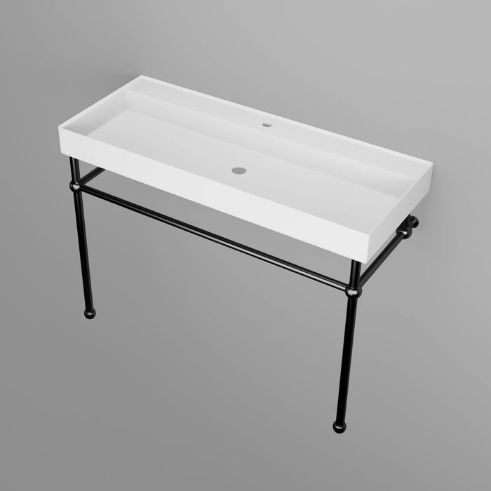 31.5 Inch Bathroom Solid Surface Counter Top Wash Basin Bathroom Sink, Comes With Black Stainless Steel Stand.