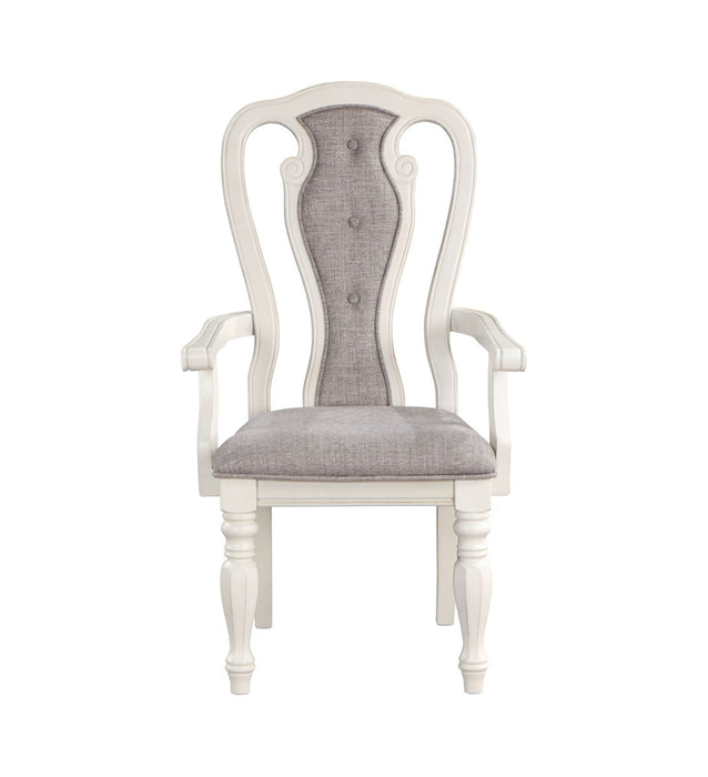 Acme Florian Arm Chair (Set of 2) Gray Fabric & Antique White Finish