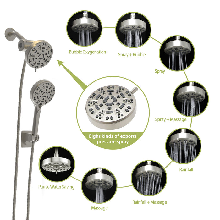Multi Function Dual Shower Head - Shower System With 4.7" Rain Showerhead, 8 Function Hand Shower - Brushed Nickel