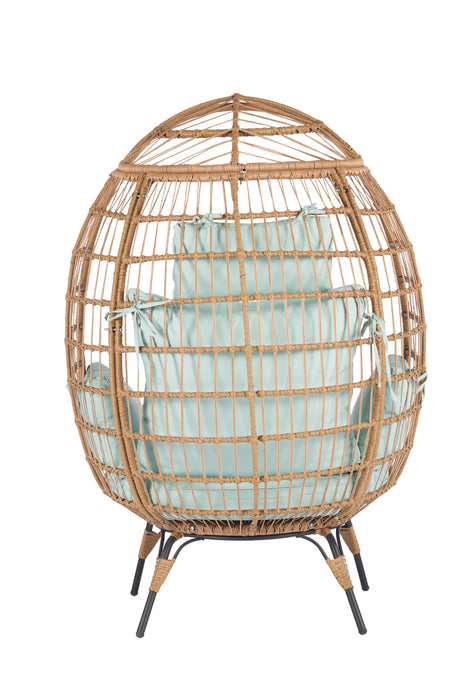 Wicker Egg Chair, Oversized Indoor Outdoor Lounger For Patio, Backyard, 5 Cushions, Steel Frame - Light Blue