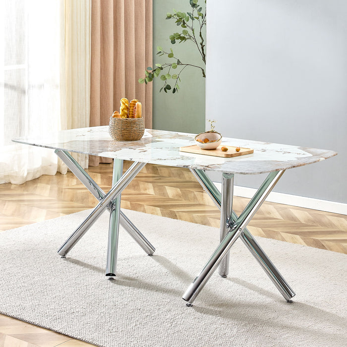 Large Modern Minimalist Rectangular Tempering Glass Dining Table For 6-8 With Tempering Glass Tabletop And Golden Metal Legs, For Kitchen Dining Living Meeting Room Banquet HallD X