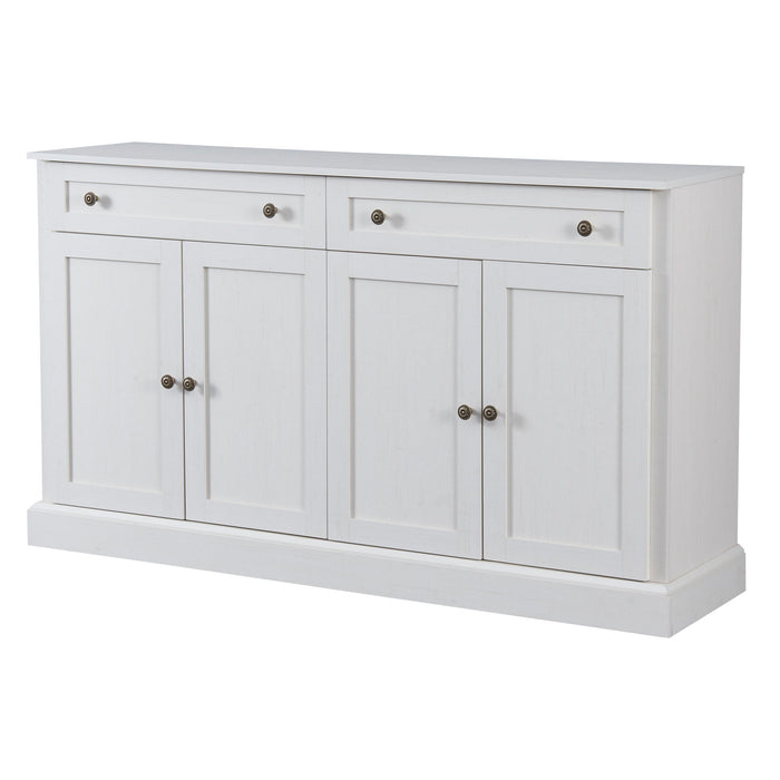 Trexm Kitchen Sideboard Storage Buffet Cabinet With 2 Drawers & 4 Doors Adjustable Shelves For Dining Room, Living Room (Antique White)
