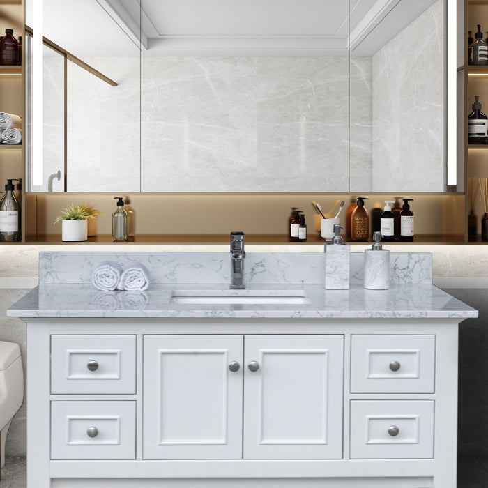 Montary 43" X 22" Bathroom Stone Vanity Top Carrara Jade Engineered Marble Color With Undermount Ceramic Sink And Single Faucet Hole With Backsplash